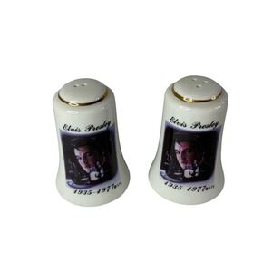 Elvis Presley Salt and Pepper Shakers 1935-1977 Commemorative Ceramic Gold Trim